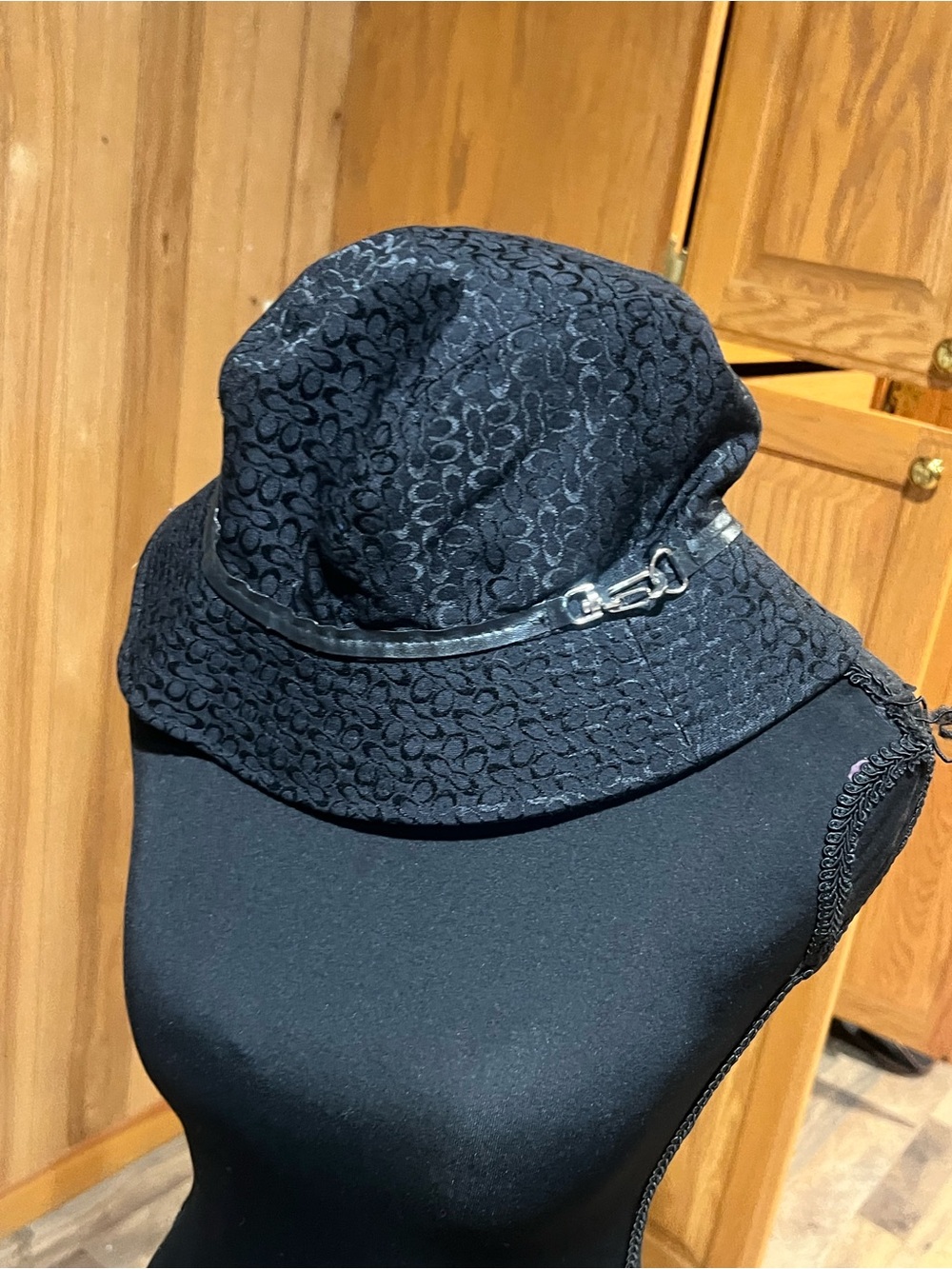 Coach Black Signature-Print Bucket Hat with Chain Accent